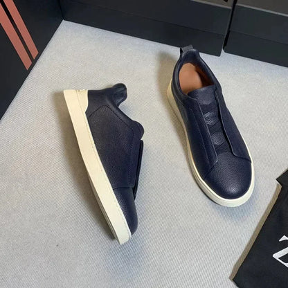 Men's Summer Casual Shoes — Top Layer Cow Leather, Breathable Luxury Deer Skin Slip-On Sneakers