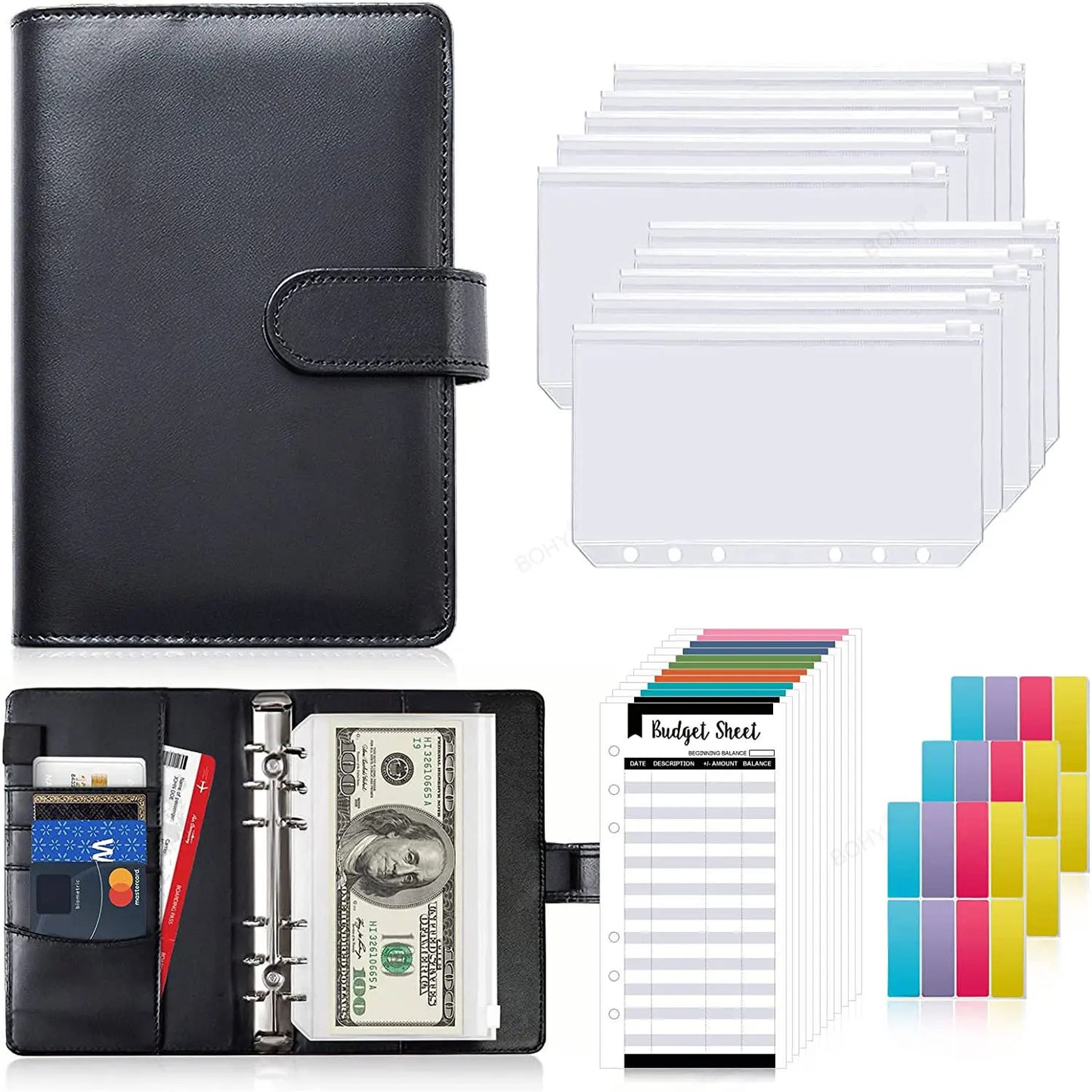A6 PU Leather Budget Binder Set – Cash Envelopes System, Pockets, Money Organizer, Bill Saving Accessories