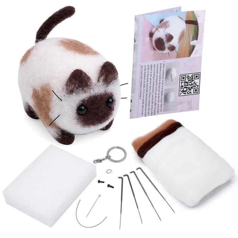 Animals DIY Needle Felting Set – Handcraft Project Kit for Beginners with Foam Mat & Tools
