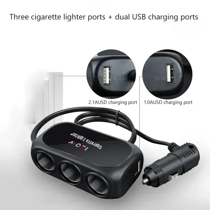Dual USB Car Charger – Multi-Function Power Adapter Plug for 3 Devices