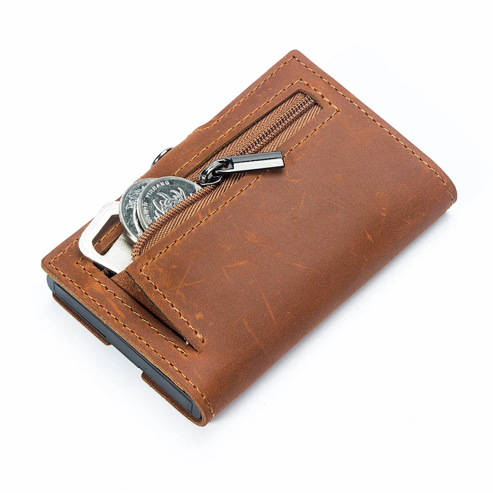 CASEKEY Men’s Wallet — 100% Genuine Cow Leather Short Card Holder Purse, High-Quality Brand Wallet for Men
