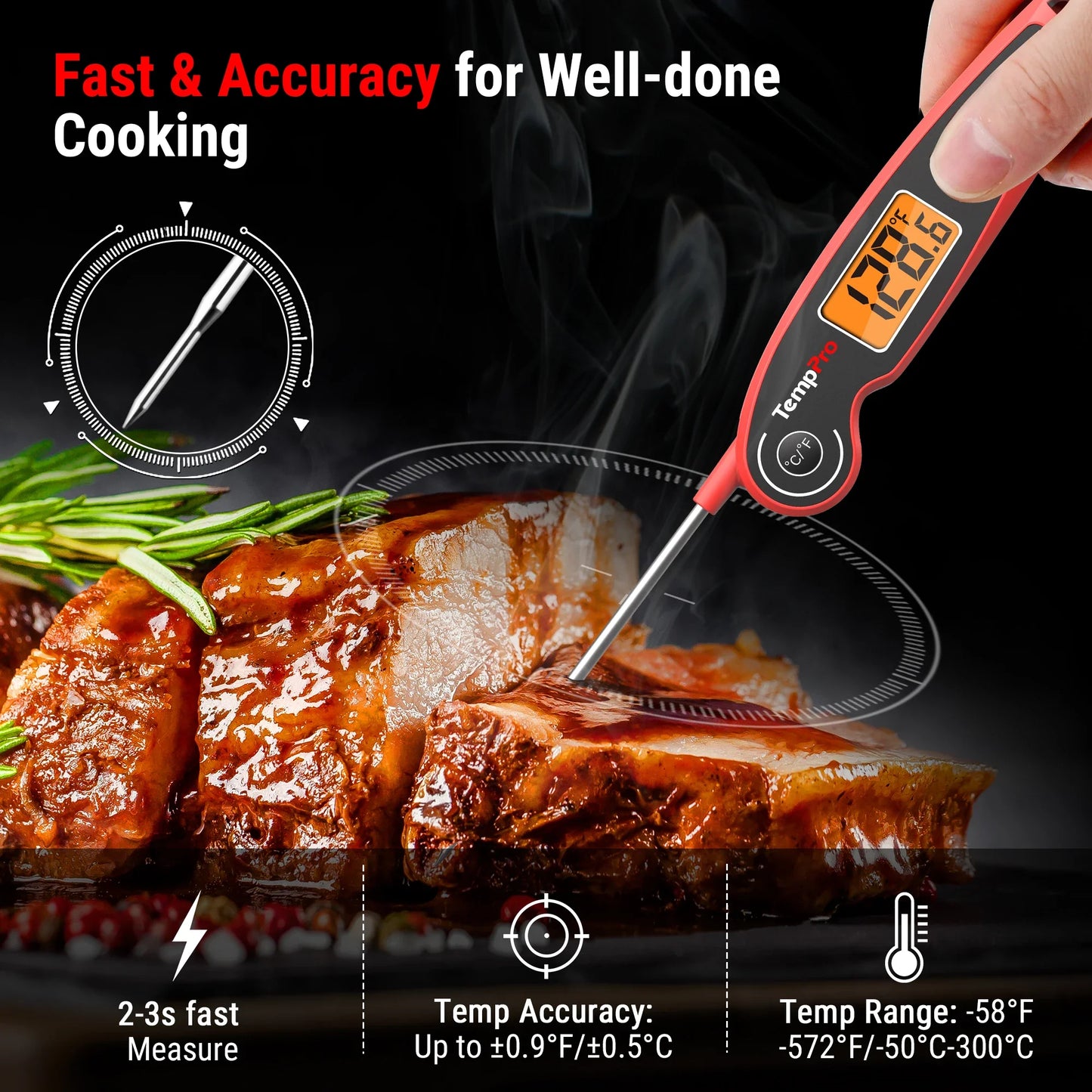 TempPro F05 Digital Instant Read Meat Thermometer – Fast Reading with Hold Function, Magnetic Back, IPX6 Waterproof BBQ & Cooking Thermometer for Meat, Turkey & Grill Prep