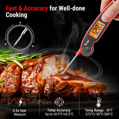 TempPro F05 Digital Instant Read Meat Thermometer – Fast Reading with Hold Function, Magnetic Back, IPX6 Waterproof BBQ & Cooking Thermometer for Meat, Turkey & Grill Prep