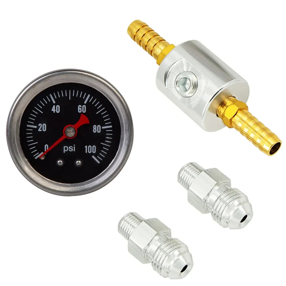 Universal 1/8 NPT Fuel Pressure Gauge 0-160 PSI with Liquid-Filled Polished Case & Adaptor Kit for Fuel Injection Systems