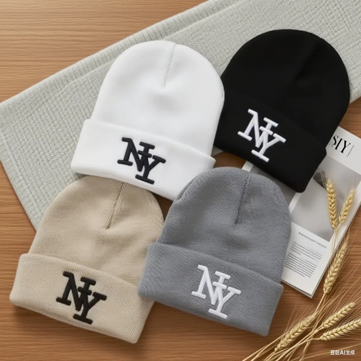 Winter Beanie Hat for Men & Women – 3D Embroidery Knitted Warm Cap for Outdoor Sports & Casual Wear