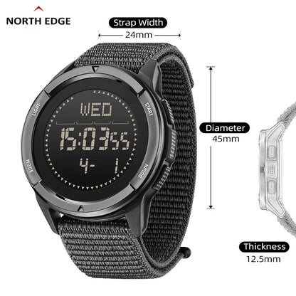 NORTH EDGE ALPS Men's Digital Carbon Fiber Watch Shockproof Military Sports Waterproof 50M Outdoor Compass Wristwatch