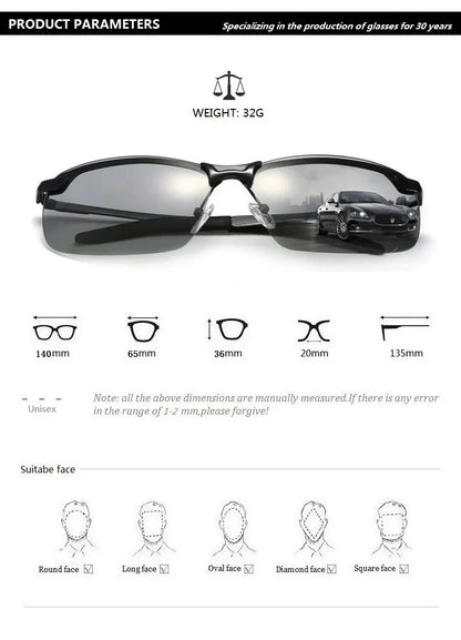Photochromic Polarized Sunglasses for Men – Color-Changing Driving Glasses for Day & Night Vision