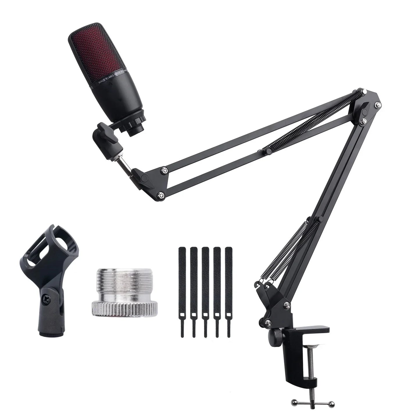 Extendable Microphone Boom Arm Stand - Suspension Scissor Arm with Mic Clip & Table Mount Clamp