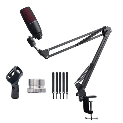 Extendable Microphone Boom Arm Stand - Suspension Scissor Arm with Mic Clip & Table Mount Clamp