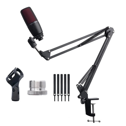 Extendable Microphone Boom Arm Stand - Suspension Scissor Arm with Mic Clip & Table Mount Clamp