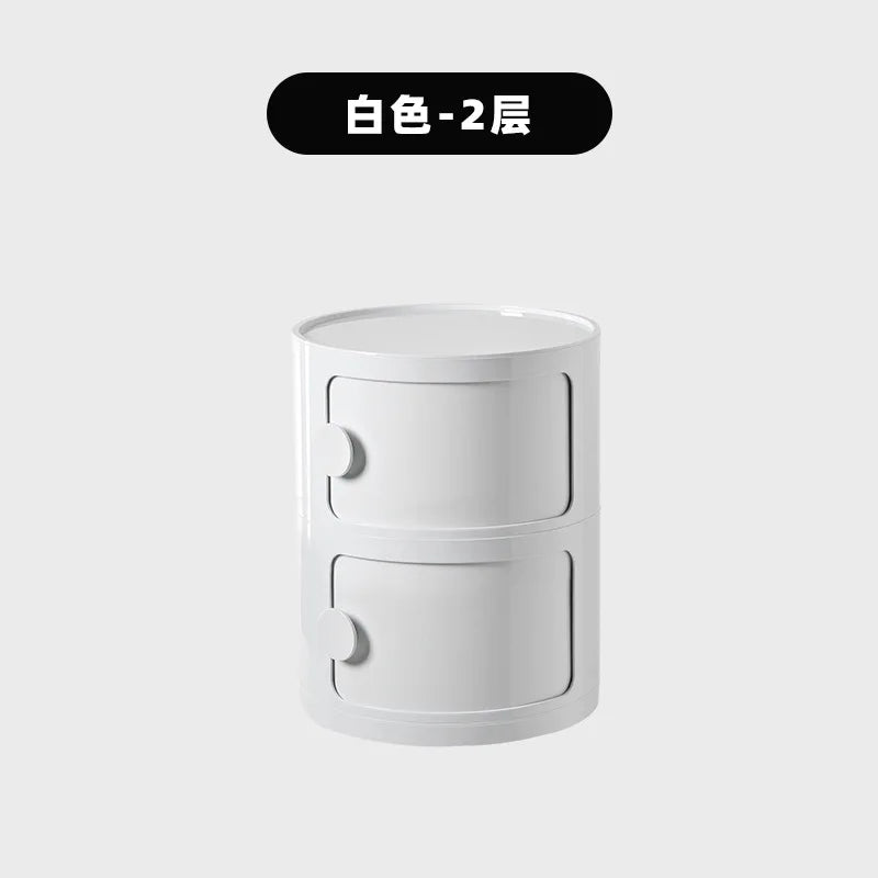 Nordic Minimalist White Bedside Table – Modern Round Plastic Side Cabinet, Small Creative Storage Unit