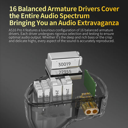 KZ AS16 PRO X In-Ear Headphones — 8 Balanced Armature HiFi Earbuds with Three-Channel Acoustic Duct Structure