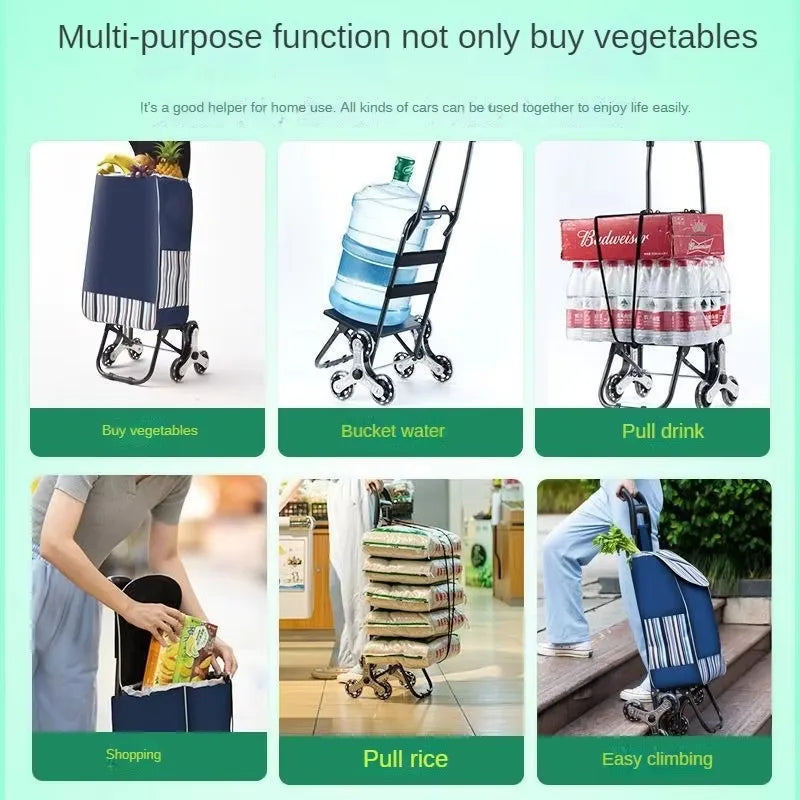 Foldable Outdoor Shopping Cart - Waterproof Large Capacity Utility Cart with Stair-Climbing Wheels