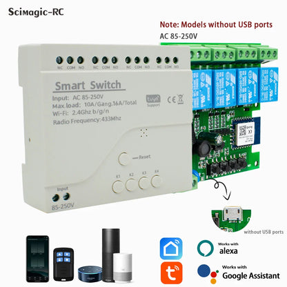 Tuya Zigbee & eWeLink Smart WiFi Module Switch, 4CH Relay 12V/24V/110V/220V RF 433 Remote Control, Works with Alexa & Google Home