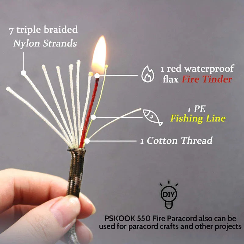 10-Strand Multifunctional Paracord 650 – Military-Grade 4mm Camping & Survival Rope with Fishing Line, Copper Wire & Fire Wire