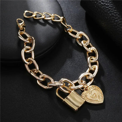 12Pcs Punk Curb Cuban Chain Bracelet Set for Women – Gold Miami Boho Thick Charm Bangles Fashion Jewelry