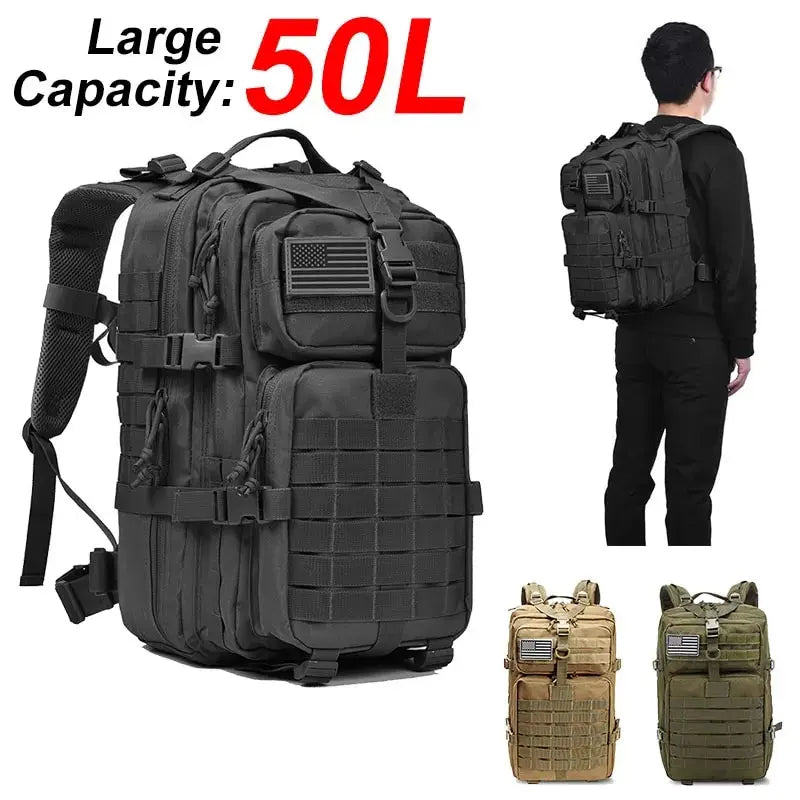 50L Tactical Backpack – Large Capacity Men’s Waterproof Rucksack for Hiking, Camping, Hunting & Outdoor Adventures