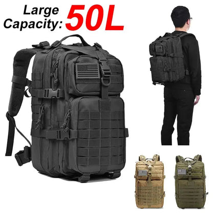 50L Tactical Backpack – Large Capacity Men’s Waterproof Rucksack for Hiking, Camping, Hunting & Outdoor Adventures