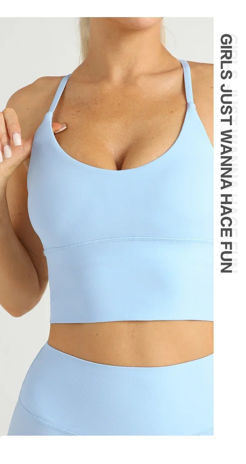 Solid Color Women’s Gym Yoga Sports Bra – Naked Feel, Sexy Cross Back Y-Shape Sling for Fitness, Jogging & Workout
