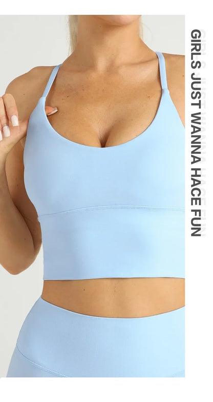 Solid Color Women’s Gym Yoga Sports Bra – Naked Feel, Sexy Cross Back Y-Shape Sling for Fitness, Jogging & Workout