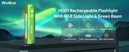 Wurkkos HD01 Multifunctional Flashlight – 1200LM 90CRI with Side RGB Lights, IP65 Waterproof for Hiking