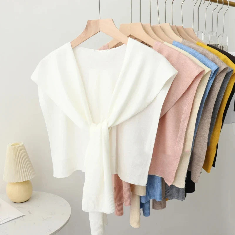 Women’s Summer Knitted Shawl – Thin Cape Scarf with Fake Collar Neck Guard