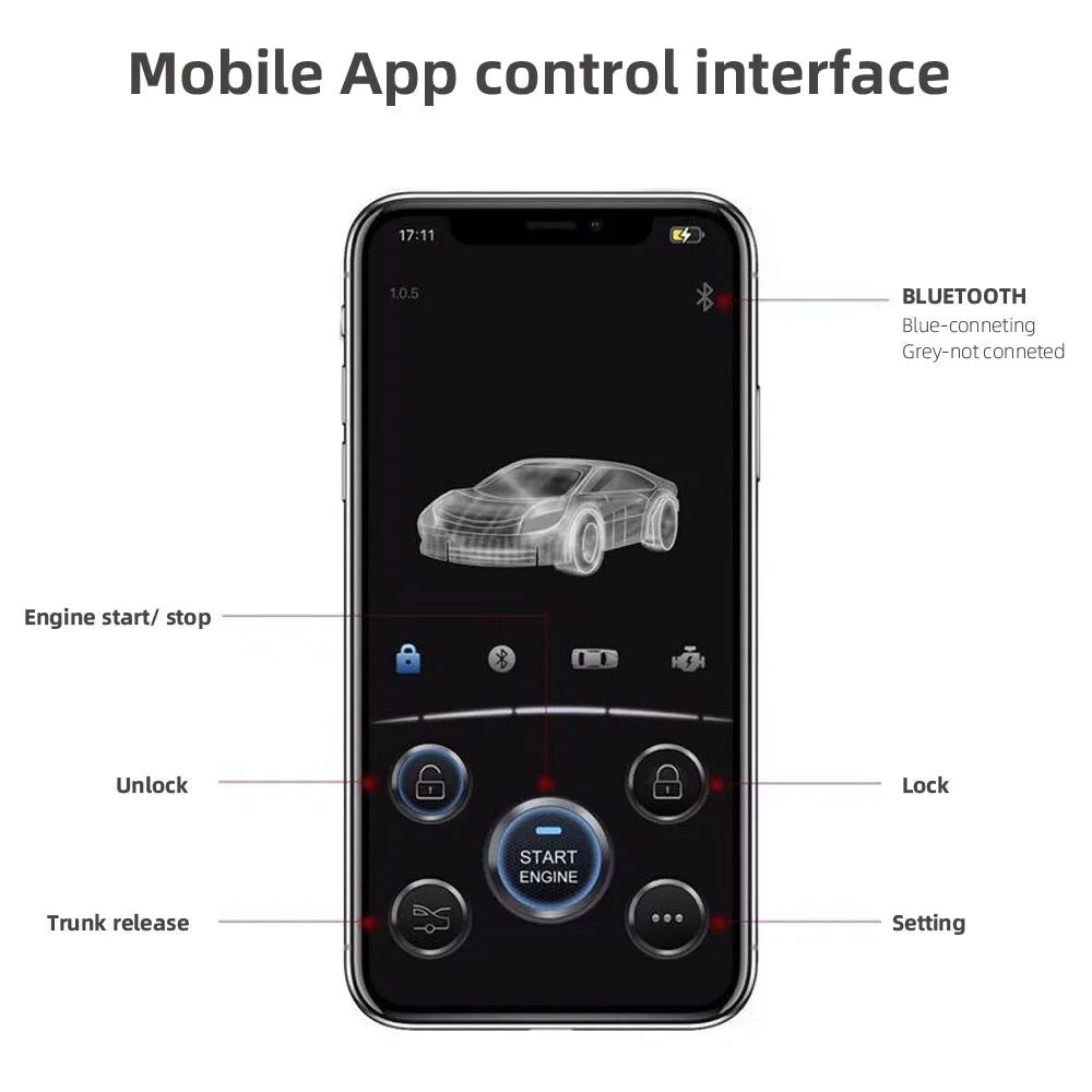 Universal Car Remote Start Stop Kit – Bluetooth Mobile App Engine Start, Keyless Entry, PKE Alarm & Trunk Control System