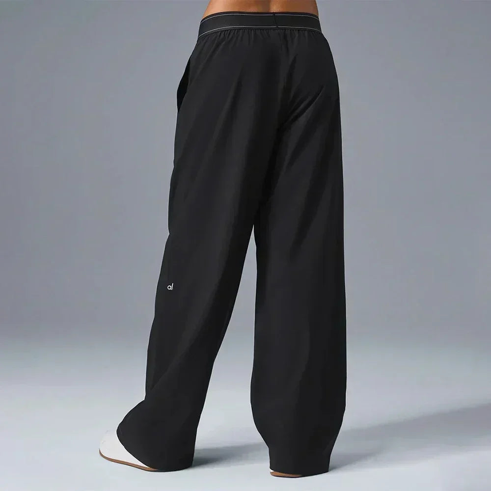 Women’s Summer High Waist Trousers & Cotton O-Neck Yoga Tank Top Set – Casual Loose Wide Leg Gym Sportswear