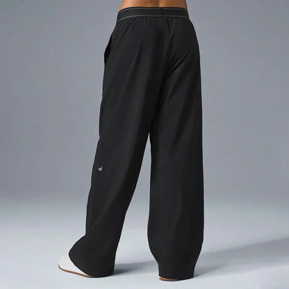 Women’s Summer High Waist Trousers & Cotton O-Neck Yoga Tank Top Set – Casual Loose Wide Leg Gym Sportswear