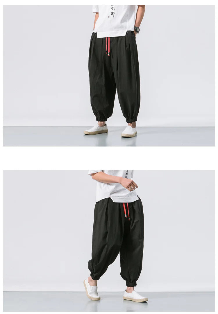 Men’s Oversized Harem Pants – Loose Chinese Style Cotton Linen Sweatpants Joggers, High-Quality Casual Trousers