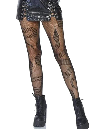 Fashionable Snake-Shaped Fishing Net Socks - 1 Pair of Punk Style Halloween Pantyhose, Sexy Horror Snake Shaped Design