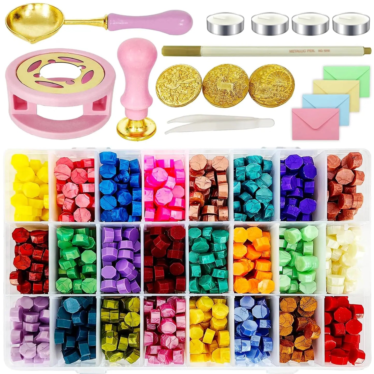 17pcs Wax Seal Stamp Set - Lacquered Sealing Wax Kit for DIY Crafts, Scrapbooking, Christmas & Wedding Invitation Decoration