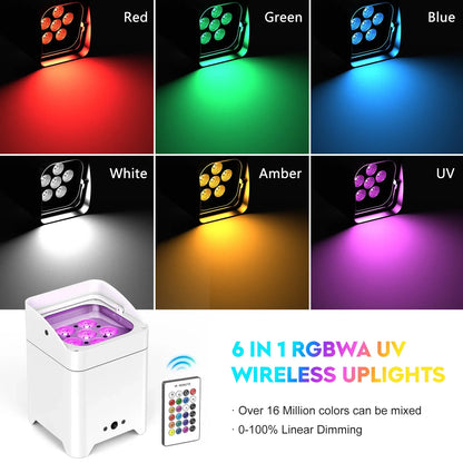 RGBWA+UV LED Par Light - 6x18W Rechargeable Wireless DMX Stage Lights with Carrying Bag