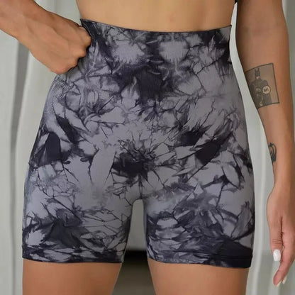 Women’s Yoga Shorts — High-Waisted Tie Dye Seamless Cycling & Running Sports Workout Gym Shorts S-XL