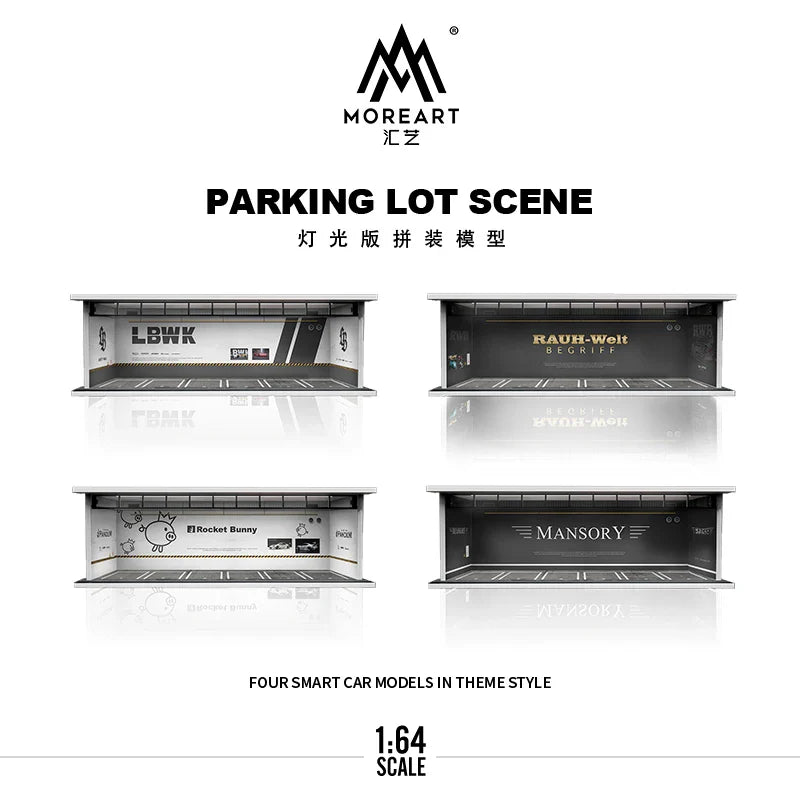 More Art 1:64 Diorama – 3D Car Assembly Lighting Model & Miniature Parking Lot Scene Props