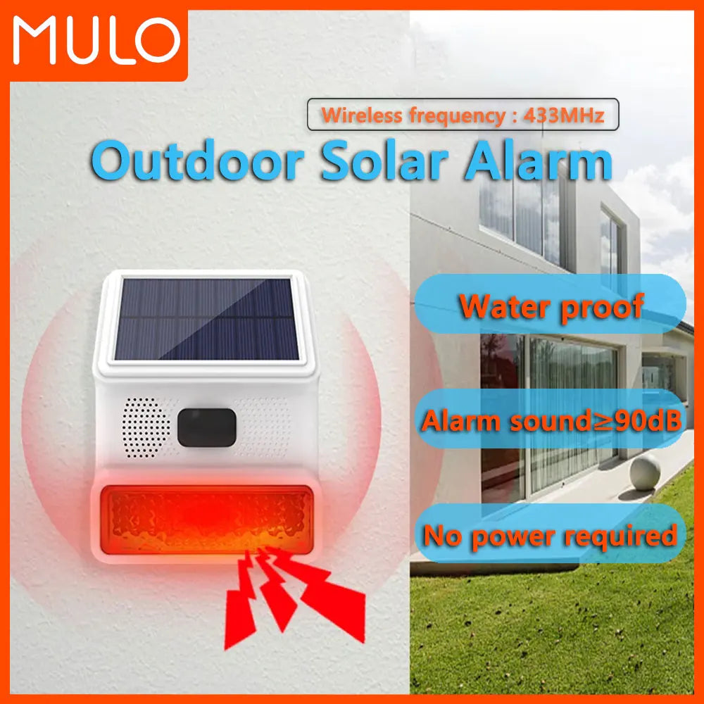Upgraded Wireless Solar Outdoor Alarm – 433MHz Waterproof LED Flash Security for Home, Garage & Carport