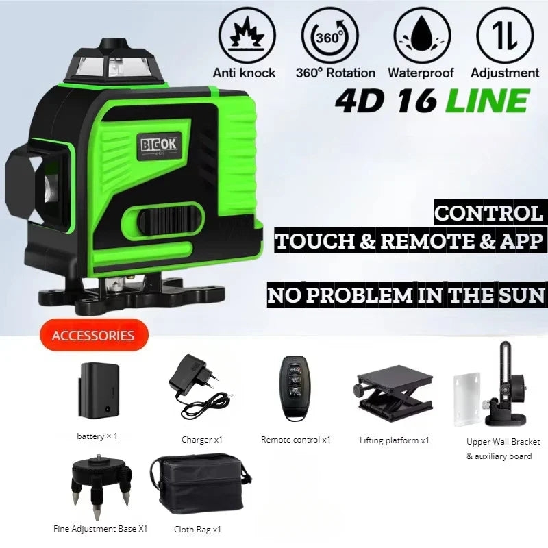 16-Line Green Laser Level — Professional Self-Leveling 360° Tripod Laser Nivel Autonivelant
