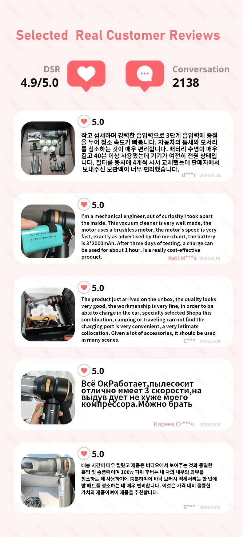CENRR 998000PA Wireless Car Vacuum Cleaner – Powerful Portable Handheld Auto Cleaning Tool & Car Accessory