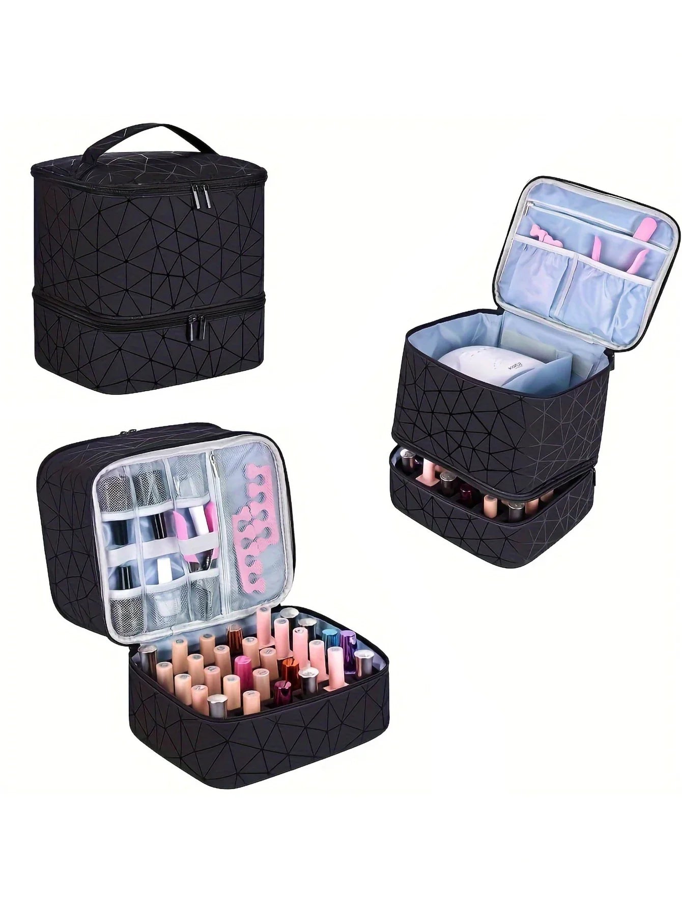 Women's Portable Double-Layer Nail Polish & Essential Oil Storage Bag – Multi-Function Organizer for Travel
