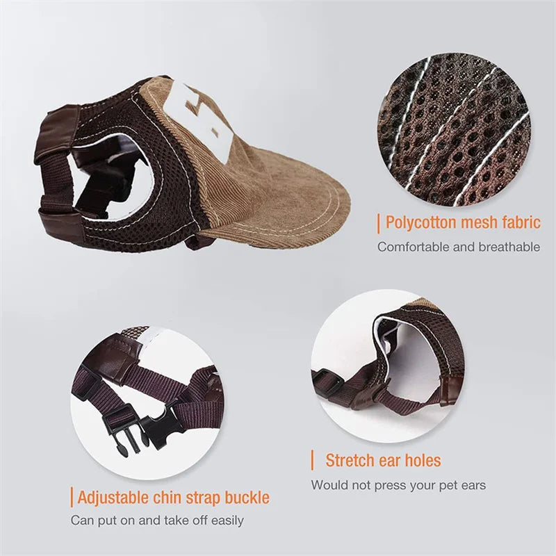 Dog Sunscreen Hat: Baseball Cap with Ear Holes for Outdoor Sports - Adjustable Pet Hat for Small, Medium, Large Dogs