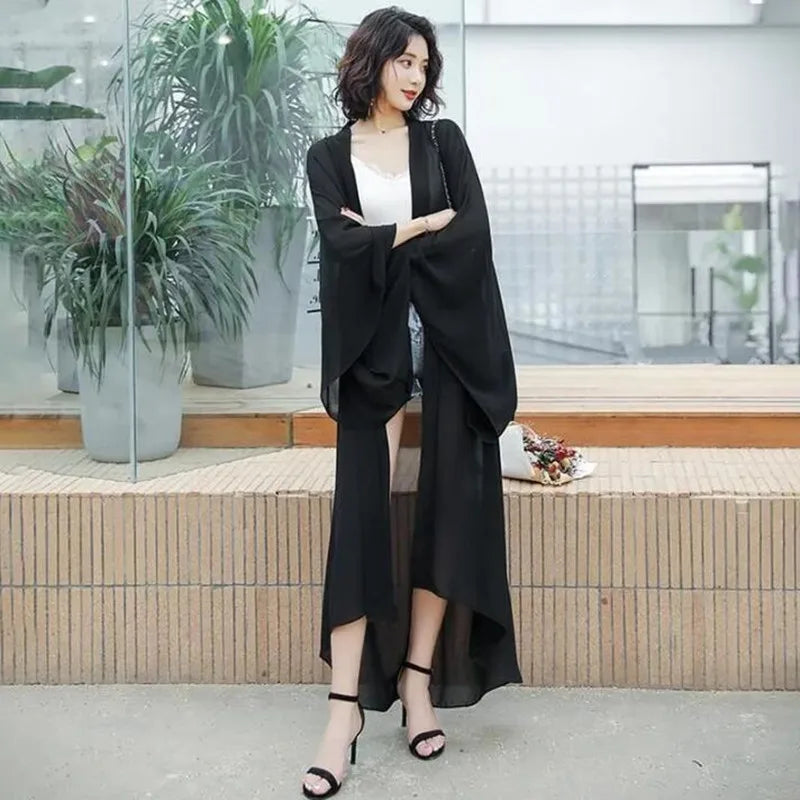 2024 Summer Sunscreen Shirt for Women – Long Chiffon Cardigan, Loose Fit Blouse, Thin Outerwear Shawl Jacket