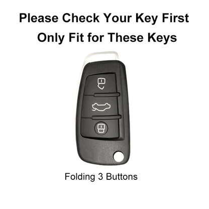 Carbon Fiber ABS Silicone Car Key Cover for Audi – Key Protector Case with Keychain for A3 A4 A5 C5 C6 B6 B7 B8 RS3 Q3 Q7 TT S3