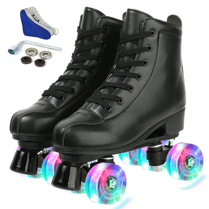 PU Leather Roller Skates – Inline & Quad Skating Shoes, Flashing 4-Wheel Sneakers, Europe Size, Training & Fun