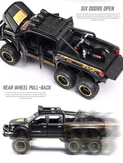 1:24 Diecast F150 Raptor Pickup Truck — Metal Model Car with Sound & Light for Kids Age 3+, Blue