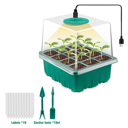 Plants Seed Starter Trays with Grow Light — 12-Hole Nursery Pots for Home, Greenhouse & Indoor Growing