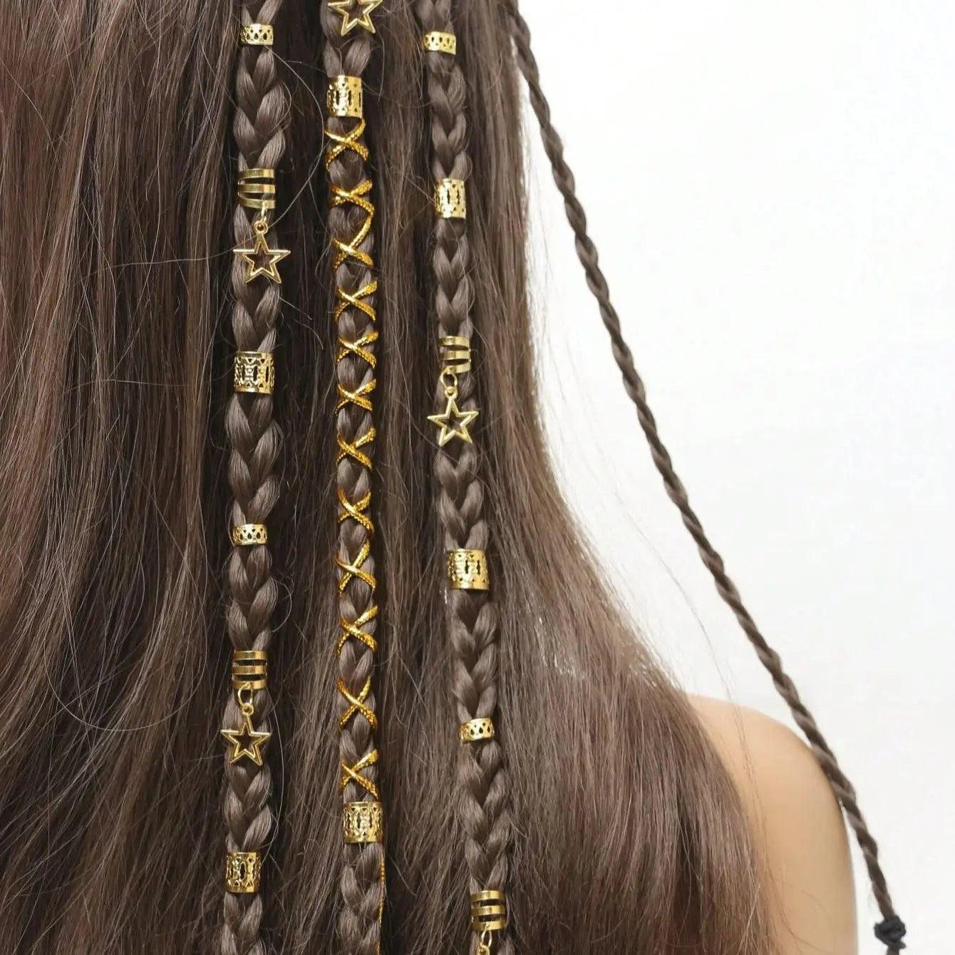 36pcs Star Decor Hair Ring Accessories: Beads Hair Braid Rings Clips - Dread Locks Metal Cuffs for Hair Braiding Decoration
