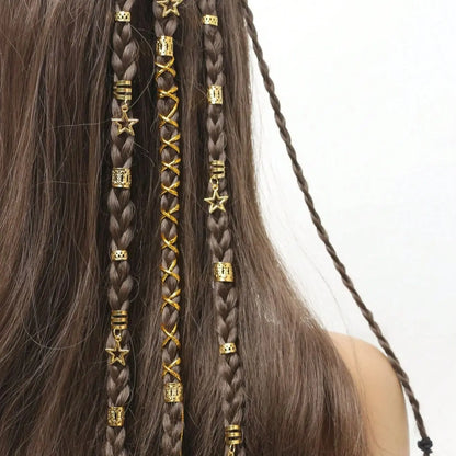 36pcs Star Decor Hair Ring Accessories: Beads Hair Braid Rings Clips - Dread Locks Metal Cuffs for Hair Braiding Decoration