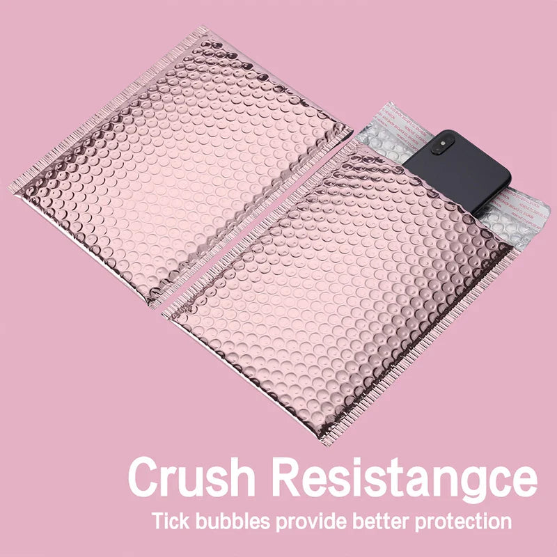 10PCS Rose Gold Metallic Bubble Mailers – Foil Padded Shipping Envelopes, Aluminized Gift Packaging Postal Bags
