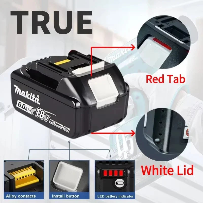 Genuine Makita 18V Battery – 6Ah/5Ah/3Ah Rechargeable for Drill DGA404, DDF487, DTW700, DTD173, HR410D, DJV182, LXT400