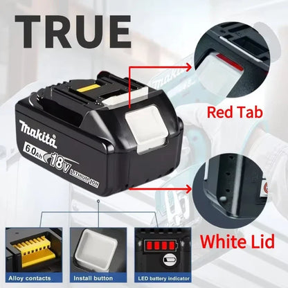 Genuine Makita 18V Battery – 6Ah/5Ah/3Ah Rechargeable for Drill DGA404, DDF487, DTW700, DTD173, HR410D, DJV182, LXT400